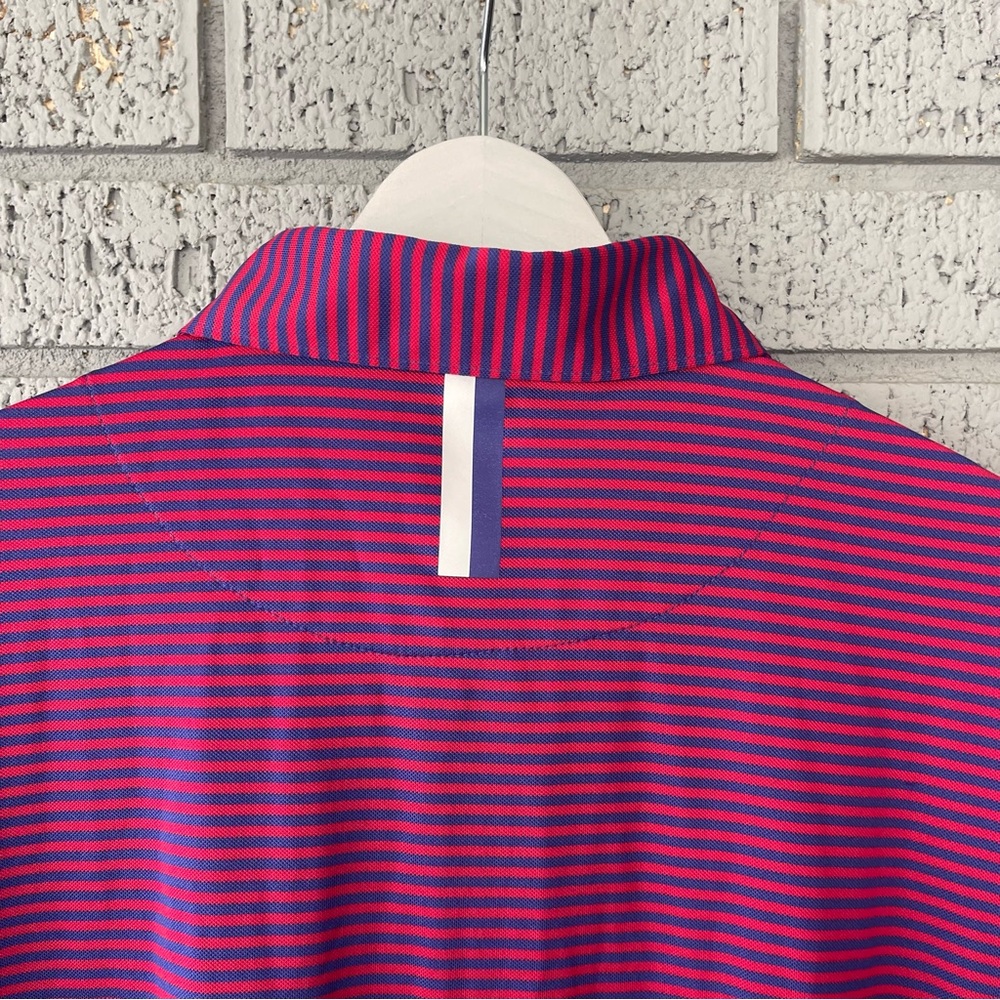 Rhoback The Birdie Stripe Performance Polo in Cardinal Red/Fleet Navy Size Large - Picture 6 of 6